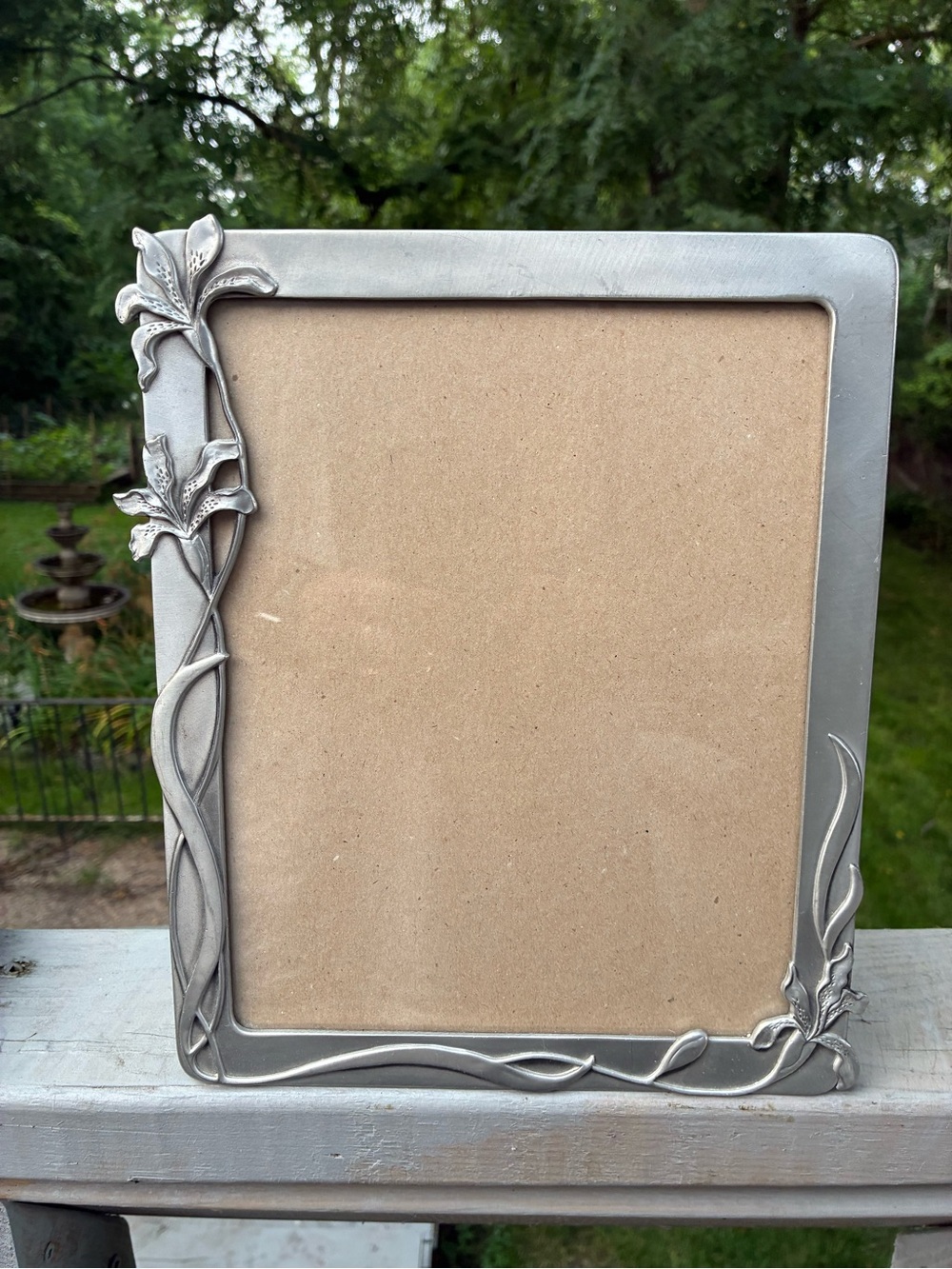 Vintage Floral Iris Pewter Picture Frame 10 1/2” x 8 1/2”